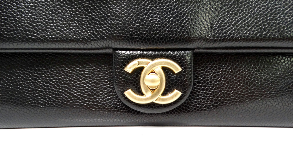 Chanel Black Grained Calfskin Leather Maxi Clutch Shoulder Bag 2024