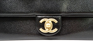 Chanel Black Grained Calfskin Leather Maxi Clutch Shoulder Bag 2024