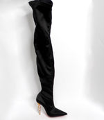 Christian Louboutin Black Silk Lipstrass Thigh-High Boots