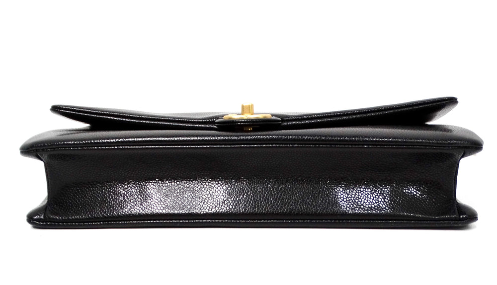 Chanel Black Grained Calfskin Leather Maxi Clutch Shoulder Bag 2024