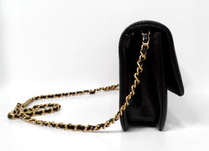 Chanel Black Grained Calfskin Leather Maxi Clutch Shoulder Bag 2024