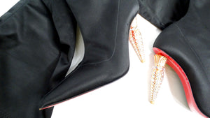 Christian Louboutin Black Silk Lipstrass Thigh-High Boots