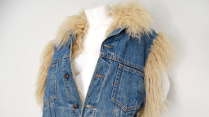 1990s Denim Blue Mongolian Lamb Fur Lined Vest