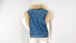 1990s Denim Blue Mongolian Lamb Fur Lined Vest