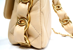 Chanel Beige Quilted Lambskin Interlocking CC Chain Flap Bag 2024