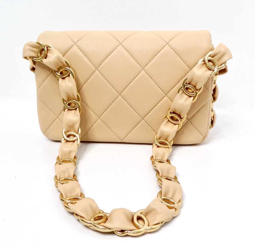 Chanel Beige Quilted Lambskin Interlocking CC Chain Flap Bag 2024