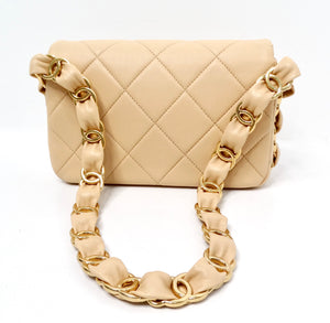 Chanel Beige Quilted Lambskin Interlocking CC Chain Flap Bag 2024