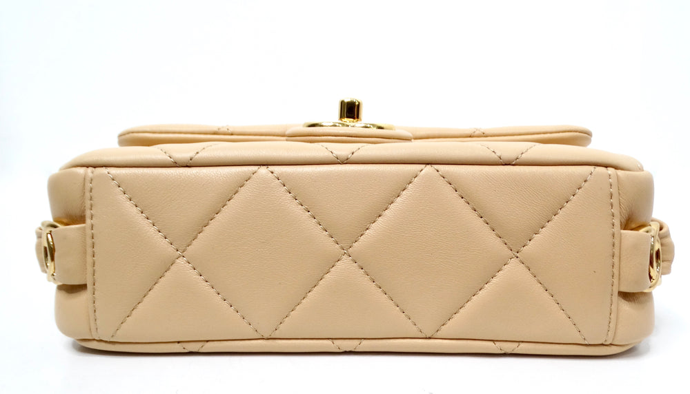 Chanel Beige Quilted Lambskin Interlocking CC Chain Flap Bag 2024