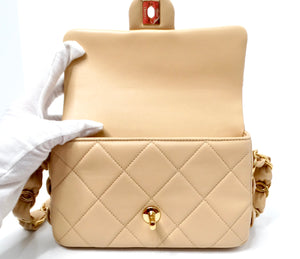 Chanel Beige Quilted Lambskin Interlocking CC Chain Flap Bag 2024