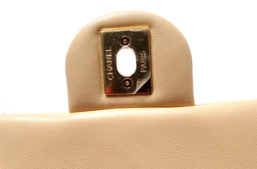 Chanel Beige Quilted Lambskin Interlocking CC Chain Flap Bag 2024