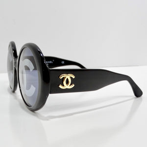 Chanel 1993 Black CC Logo Round Lens Sunglasses