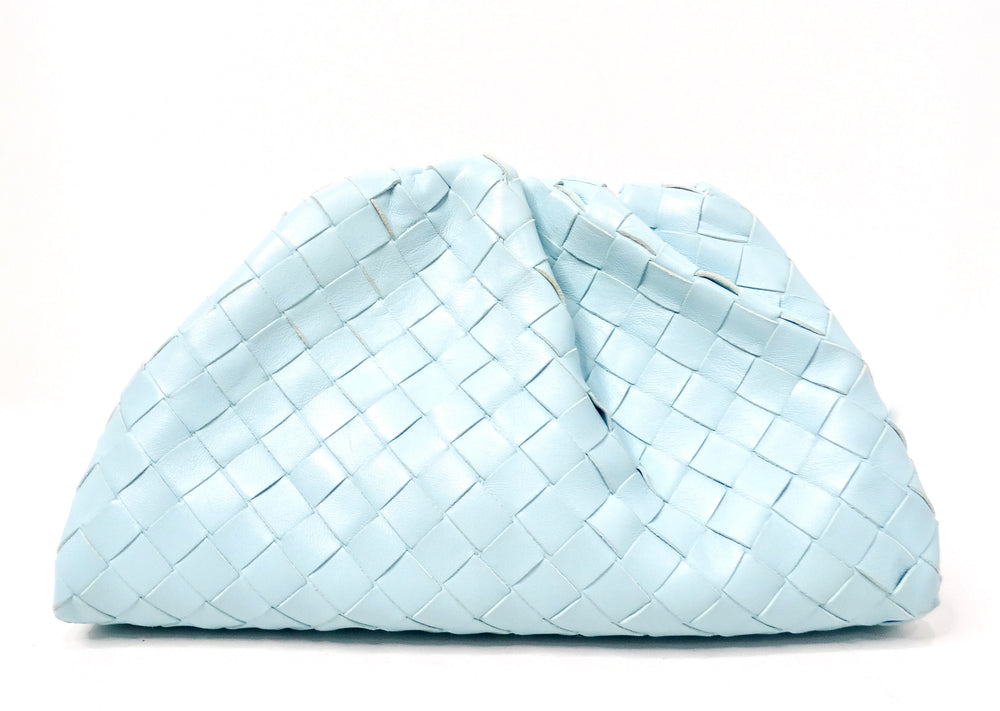 Bottega Veneta Pale Blue Leather Intrecciato Teen Pouch Clutch