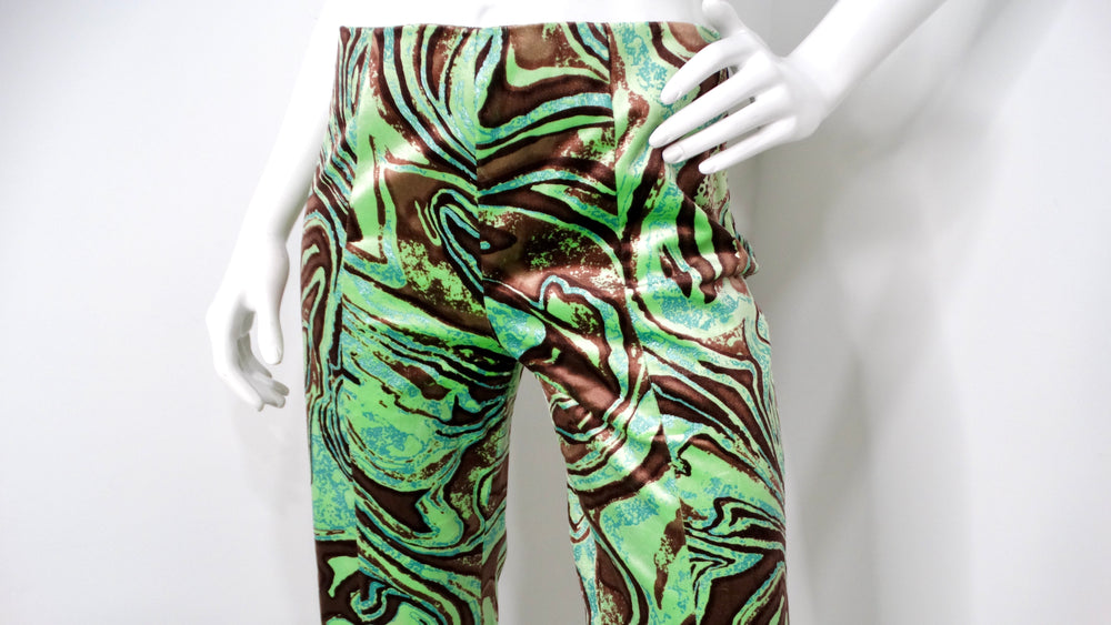 Emilio Pucci Green & Brown Abstract Print Velvet Pants