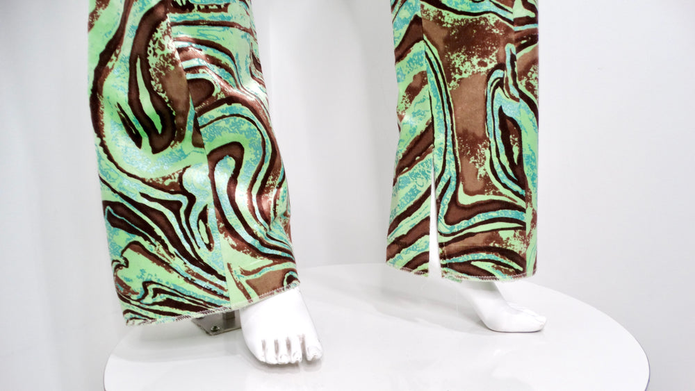 Emilio Pucci Green & Brown Abstract Print Velvet Pants