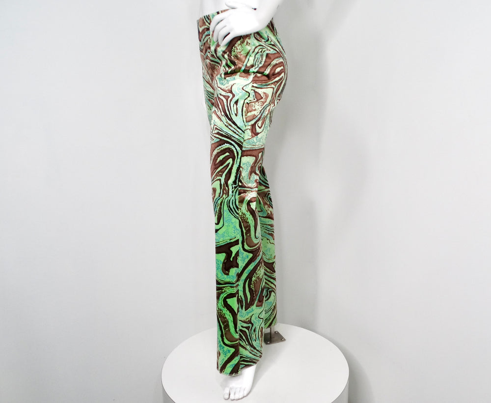 Emilio Pucci Green & Brown Abstract Print Velvet Pants