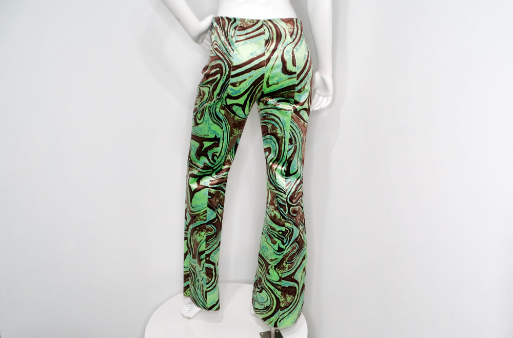 Emilio Pucci Green & Brown Abstract Print Velvet Pants