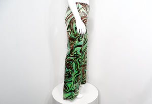 Emilio Pucci Green & Brown Abstract Print Velvet Pants