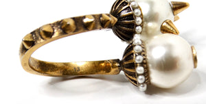Gucci Faux Pearl GG & Spikes Double Ball Bypass Cocktail Ring