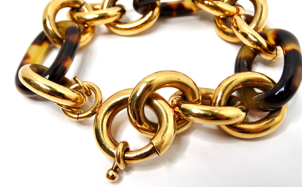 Fendi Inspired 18k Gold Plated & Tortoise Chain Link Bracelet
