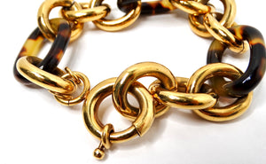 Fendi Inspired 18k Gold Plated & Tortoise Chain Link Bracelet