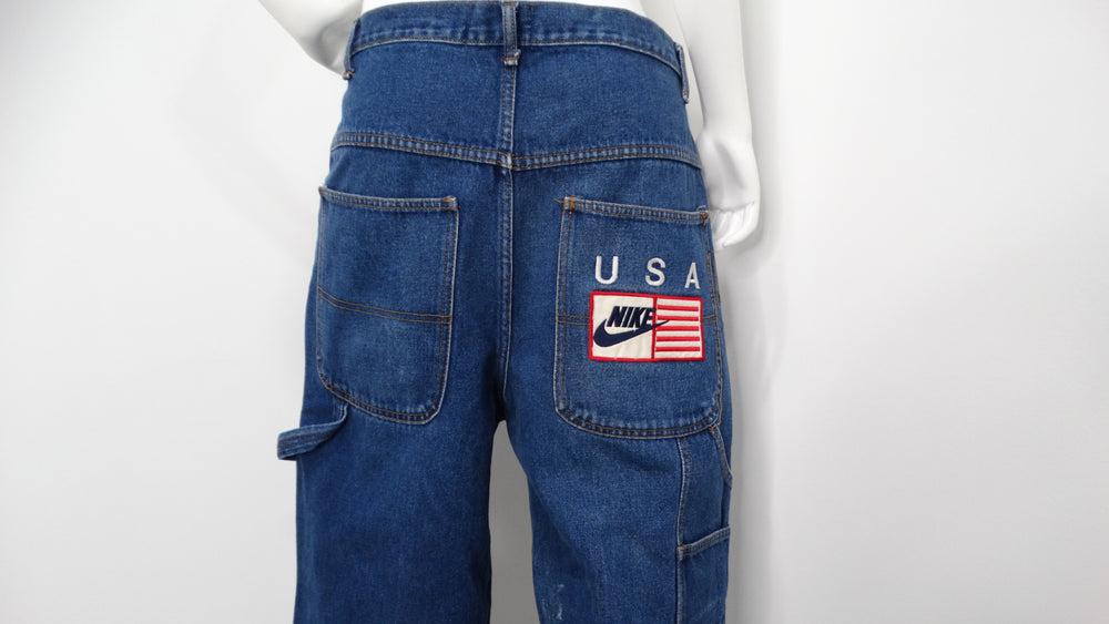 Nike USA 1990s Stitched Blue Denim Baggy Carpenter Style Jeans