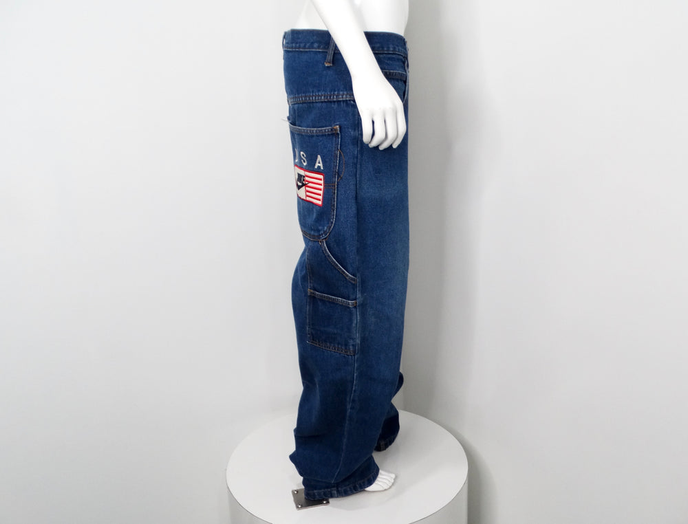 Nike USA 1990s Stitched Blue Denim Baggy Carpenter Style Jeans