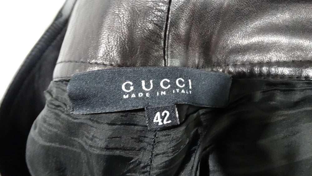 Tom Ford for Gucci 1990s Black Lambskin Leather Flare Pants