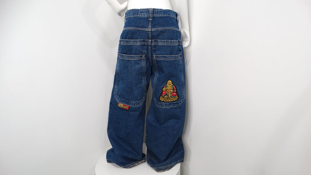 JNCO Lucky Buddha Limited Edition Dark Stone Blue Denim Baggy Jeans