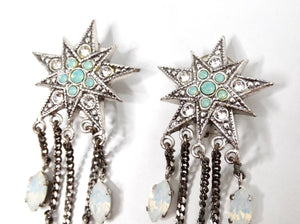 Celestial Starburst Sterling Silver Rhinestone Drop Dangle Earrings