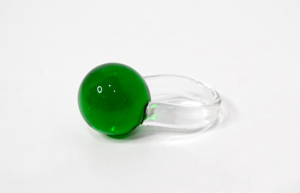 Handmade All Glass Green Ball Statement Fashion Ring