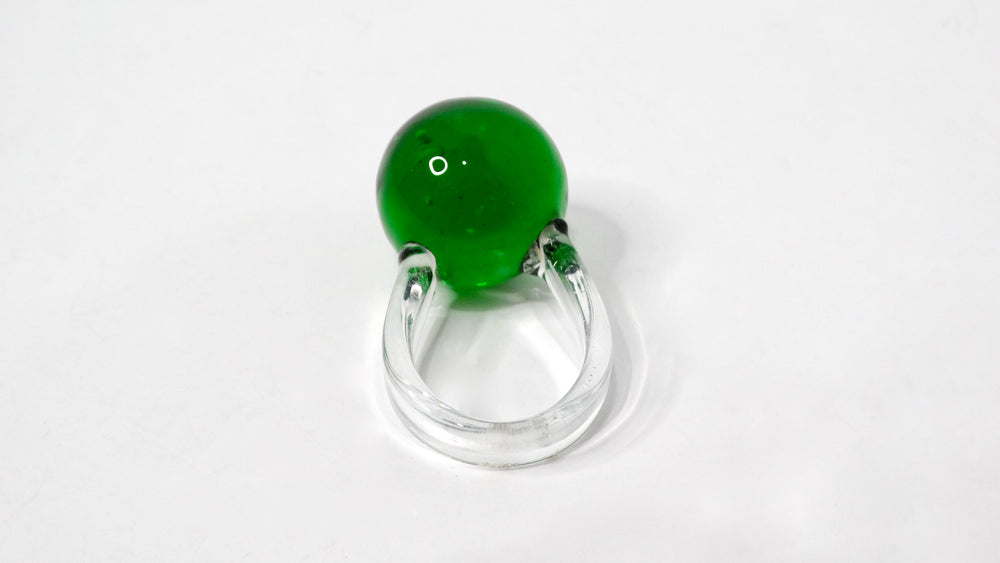 Handmade All Glass Green Ball Statement Fashion Ring