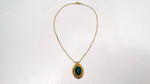 Victorian Style 18k Gold Plated Dark Green Stone Pendant Rope Necklace