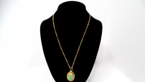 Victorian Style 18k Gold Plated Green Stone Pendant Necklace