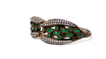 Vintage Sterling Silver Clamper Bracelet With Green Stone & Crystal Accents