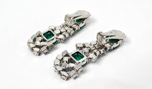 Dangle Blue & Green Rhinestone Silver-Tone Clip-On Earrings