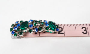 Dangle Blue & Green Rhinestone Silver-Tone Clip-On Earrings