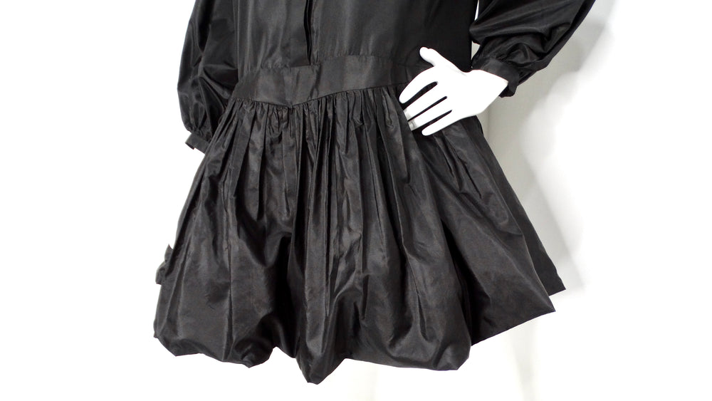 Valentino Black Silk Taffeta Button-Up Long-Sleeve Shirt Dress