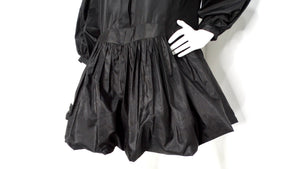 Valentino Black Silk Taffeta Button-Up Long-Sleeve Shirt Dress