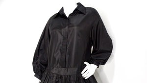 Valentino Black Silk Taffeta Button-Up Long-Sleeve Shirt Dress