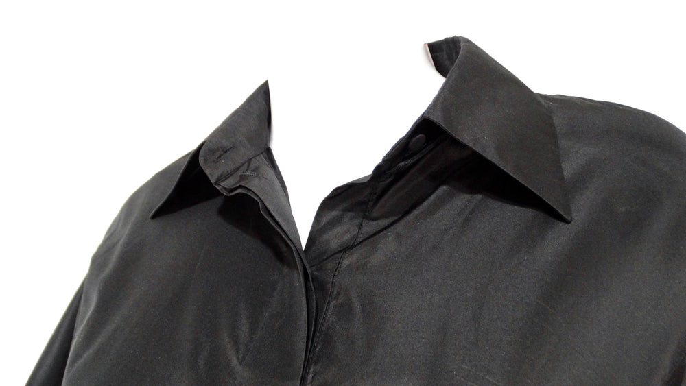 Valentino Black Silk Taffeta Button-Up Long-Sleeve Shirt Dress