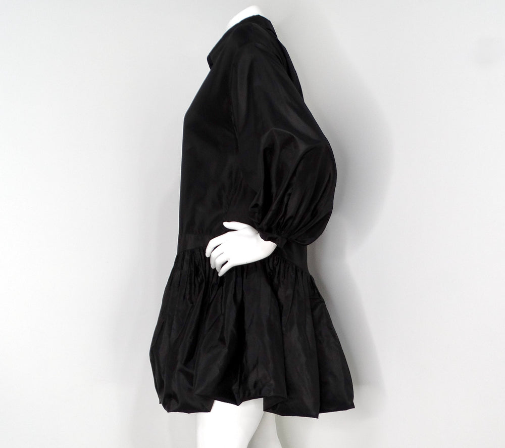 Valentino Black Silk Taffeta Button-Up Long-Sleeve Shirt Dress