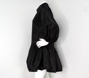 Valentino Black Silk Taffeta Button-Up Long-Sleeve Shirt Dress