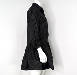 Valentino Black Silk Taffeta Button-Up Long-Sleeve Shirt Dress
