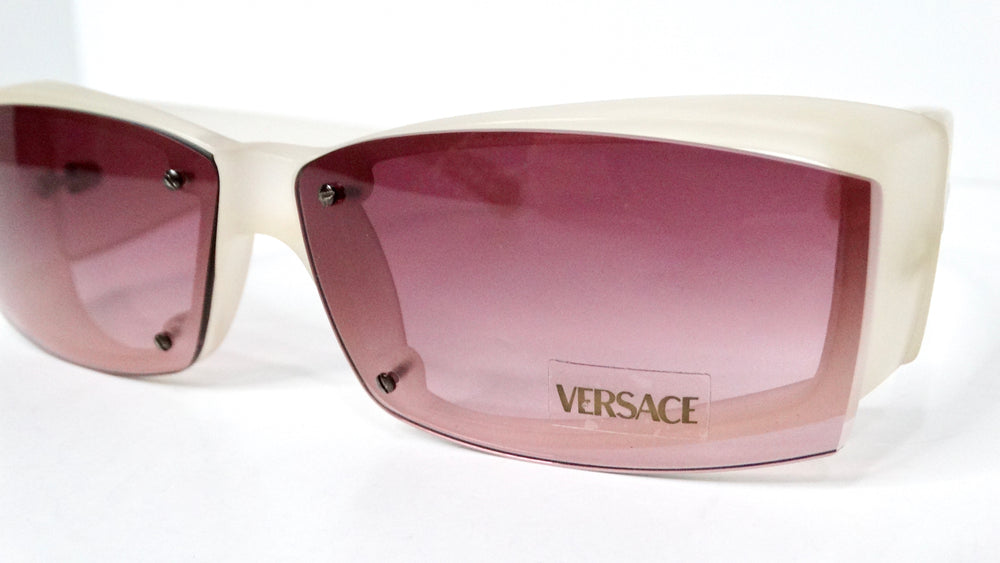 Versace 1990s Acrylic Pink Tinted Lens Shield Sunglasses