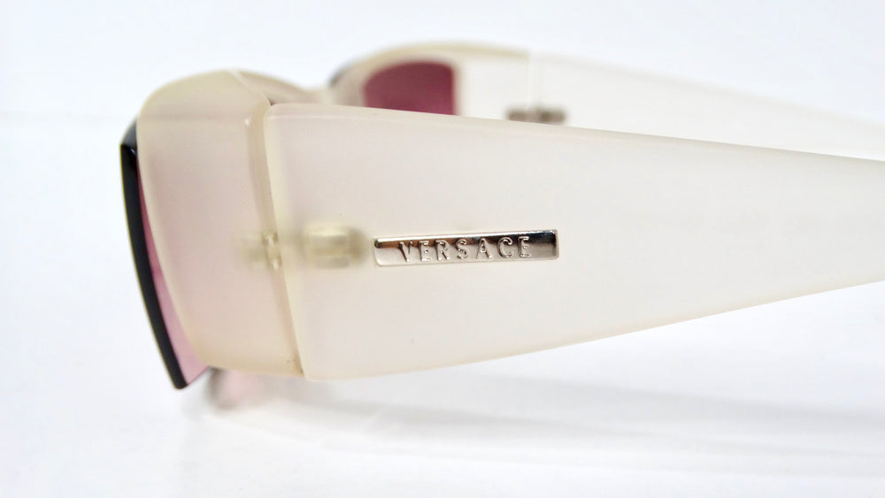 Versace 1990s Acrylic Pink Tinted Lens Shield Sunglasses