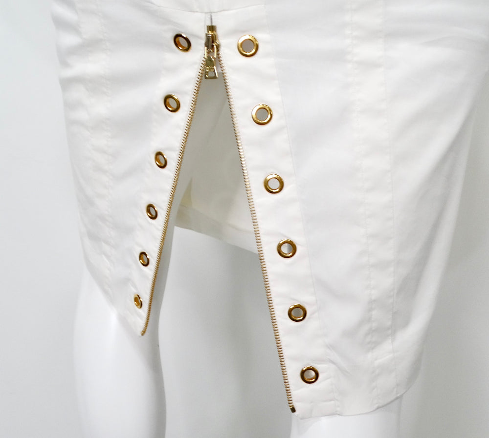Prada White & Gold-Tone Eyelet Zip-Back Shift Dress