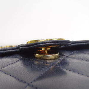 Chanel 1980s Single Flap Navy Leather Handbag