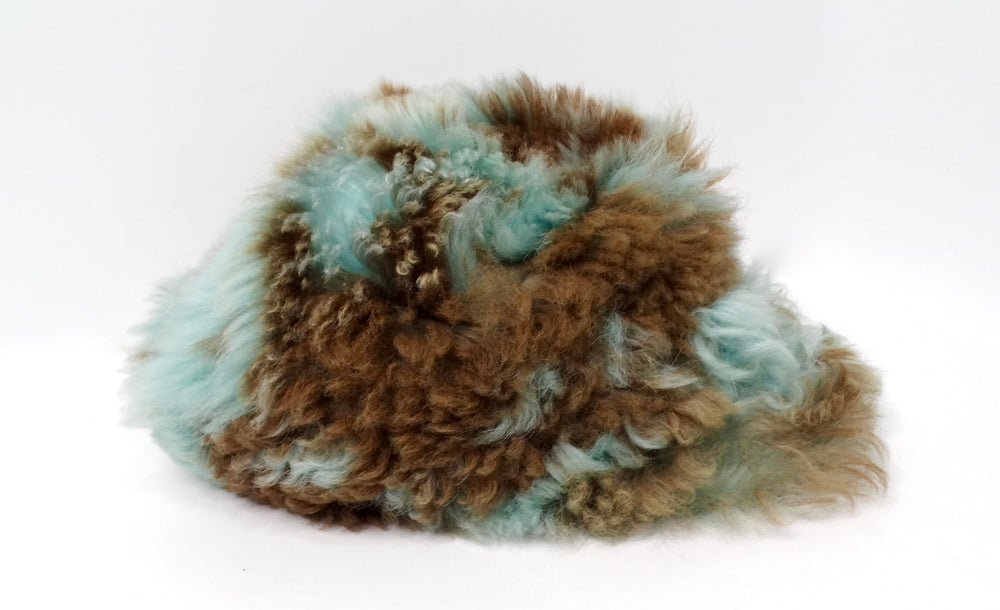 Prada Teal & Brown Dyed Sheep Fur Baseball Cap