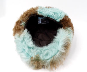 Prada Teal & Brown Dyed Sheep Fur Baseball Cap