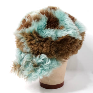Prada Teal & Brown Dyed Sheep Fur Baseball Cap